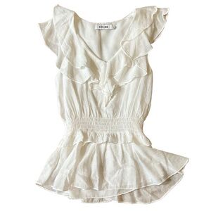 DO+BE Ivory Ruffle Peplum Blouse Sleeveless V-Neck Top XS